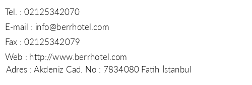 Berr Hotel telefon numaralar, faks, e-mail, posta adresi ve iletiim bilgileri